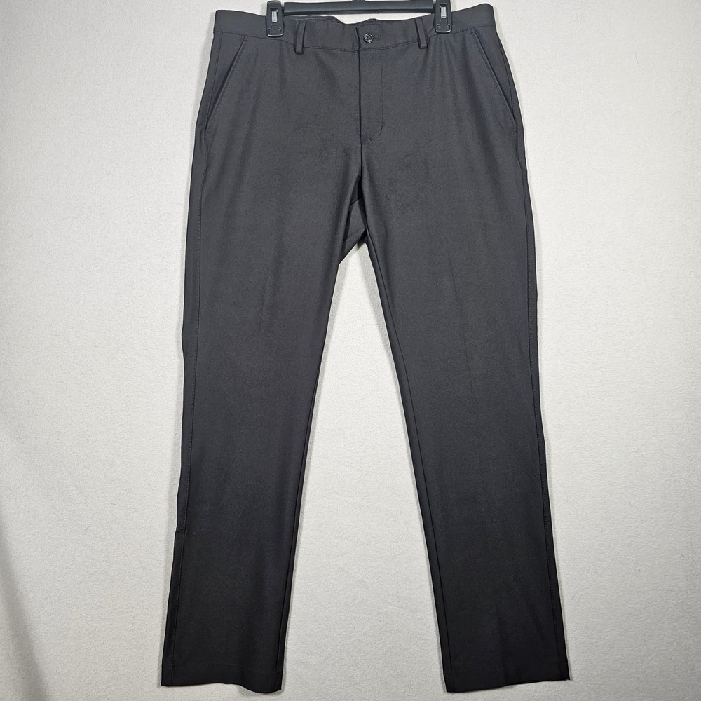 Greg Norman ProTek Golf Pants Black Stretch Flat Front Mens 36x32 Shark Logo